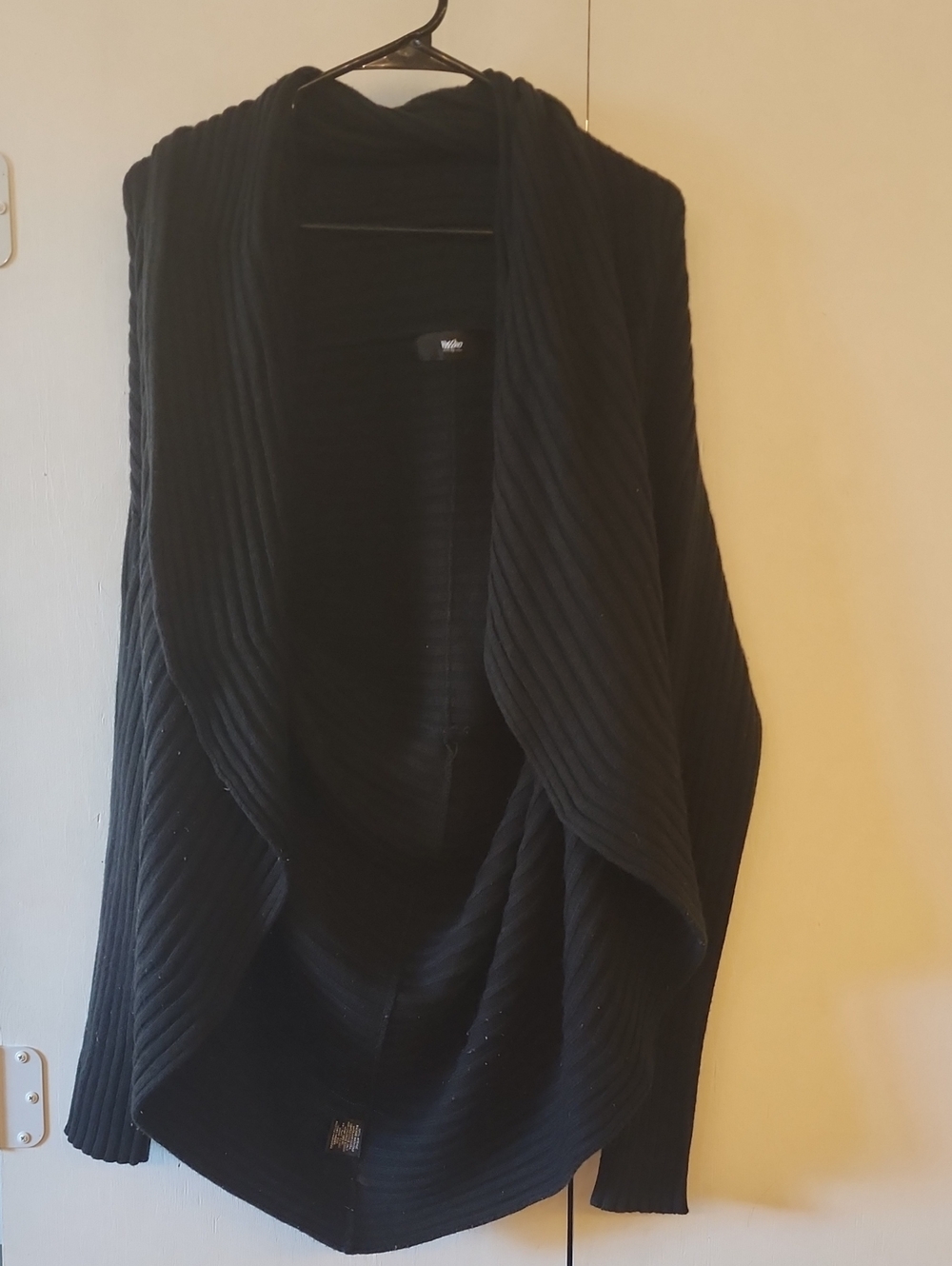 Wilfred Black Draped Ribbed Open-Front Cardigan